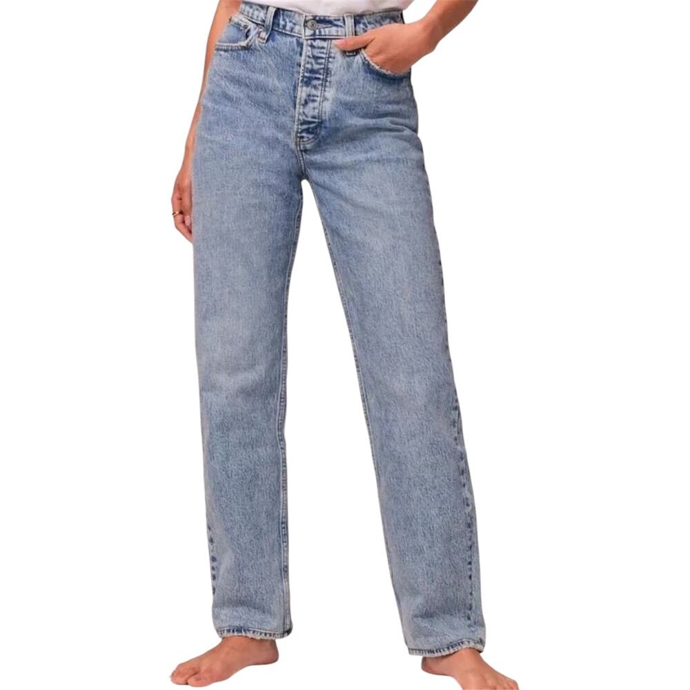 Abercrombie & Fitch The Dad High Rise Jeans Straight Leg Light Wash Blue 26